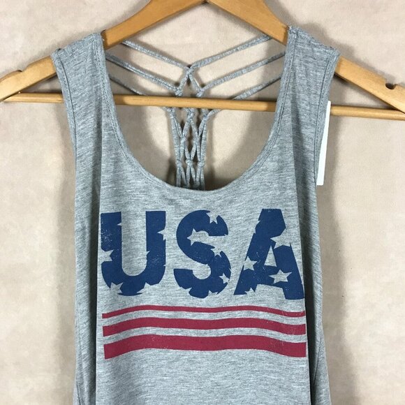 Love Tribe Juniors Gray USA Macrame Back Tank Top NWT MEDIUM - Picture 4 of 5
